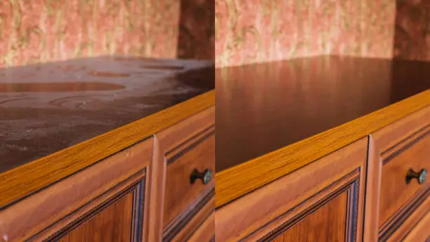 Before and After of a wooden desk